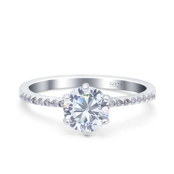 Art Deco Wedding Bridal Ring Round Simulated Cubic Zirconia 925 Sterling Silver